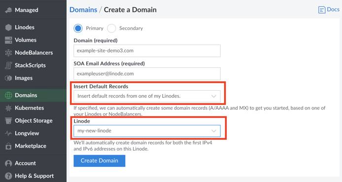 Create default DNS records when adding a new domain
