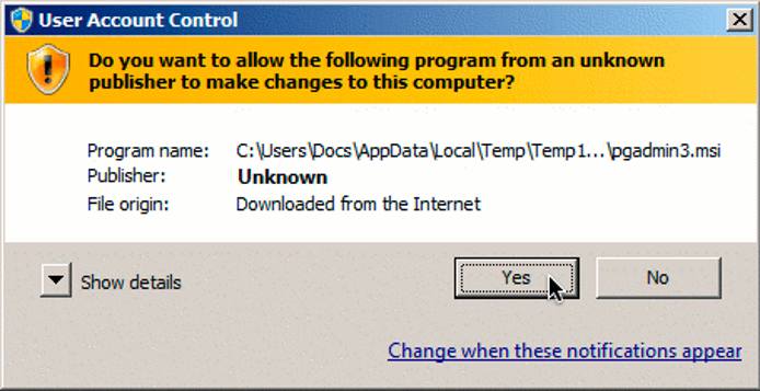 Windows 7 system modification warning dialog