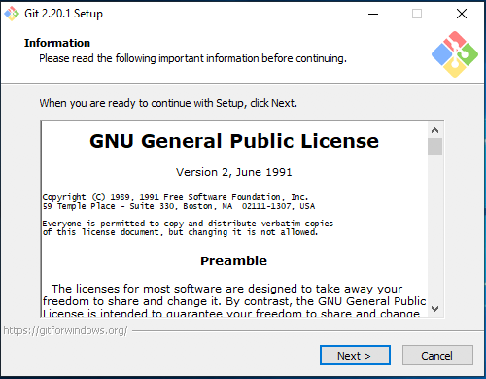 Click Next to accept GNU License.