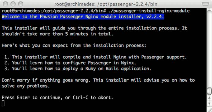 Phusion Passenger nginx installer program running on Ubuntu 9.10 (Karmic).