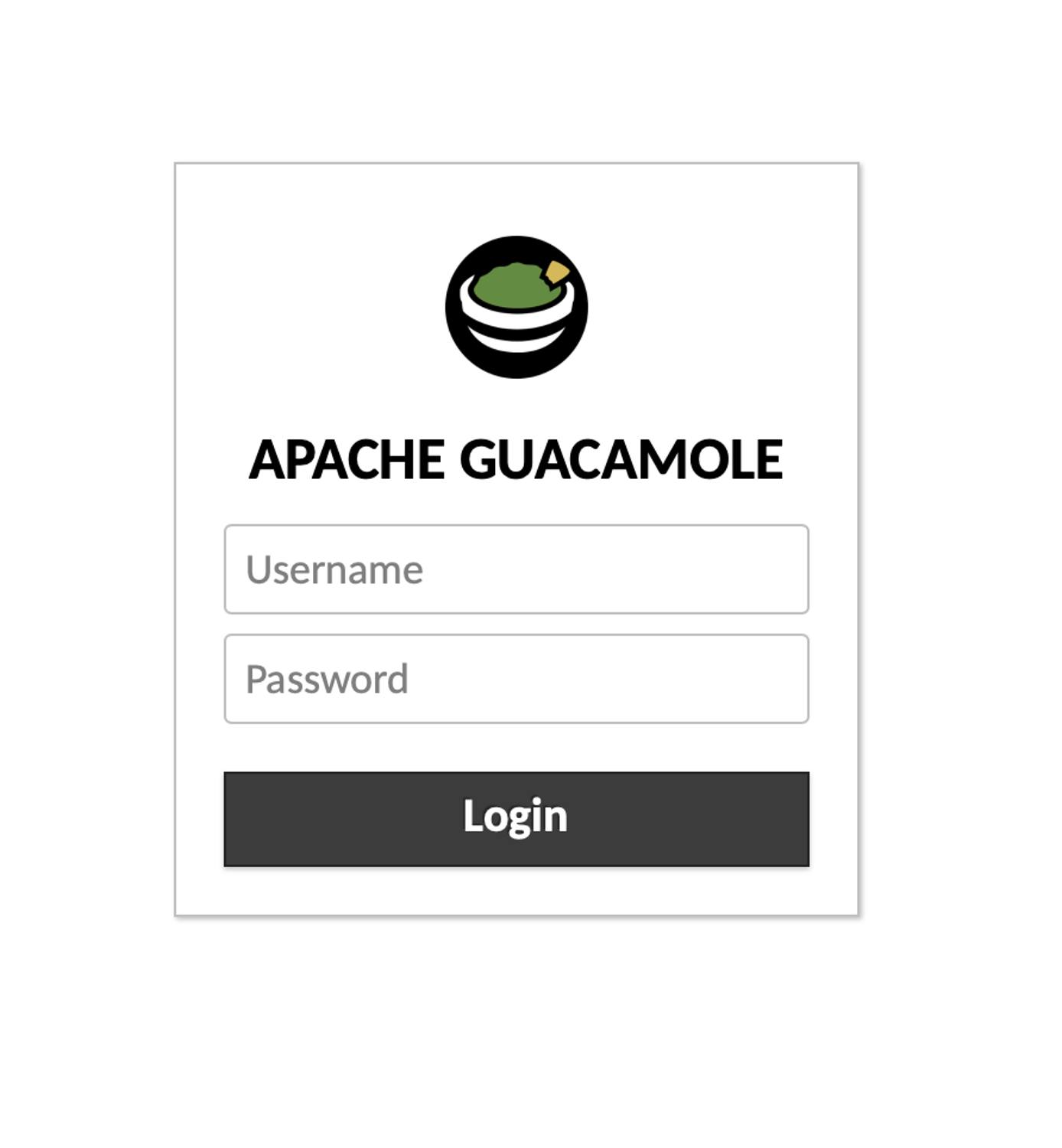 View the Guacamole login page. View the Guacamole login page.