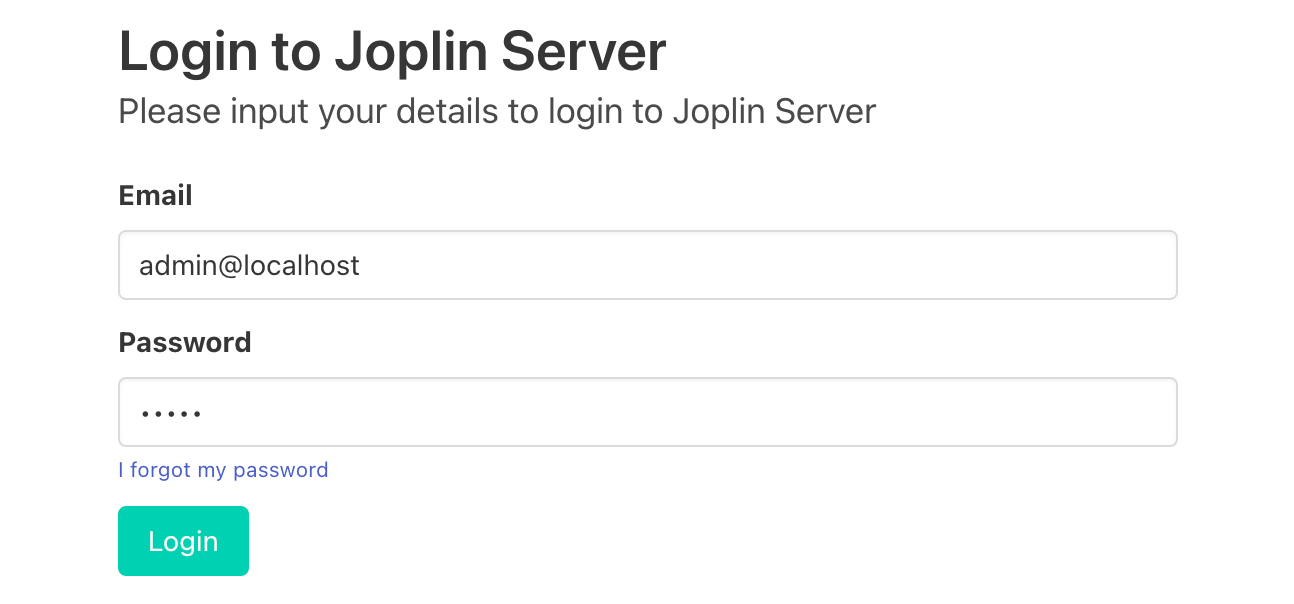 Screenshot of the Joplin login form