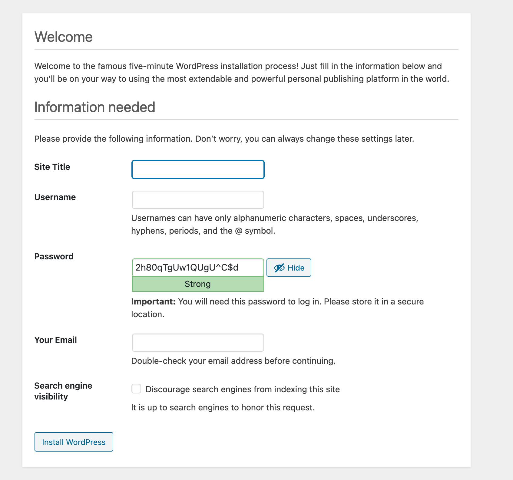 WordPress Welcome Page