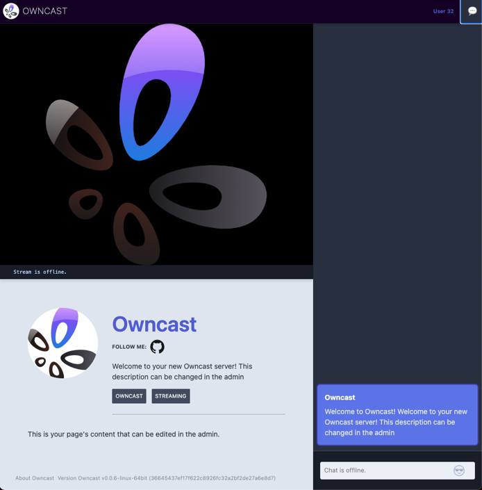 owncast.png ‘The Owncast stream view’ owncast.png ‘The Owncast stream view’